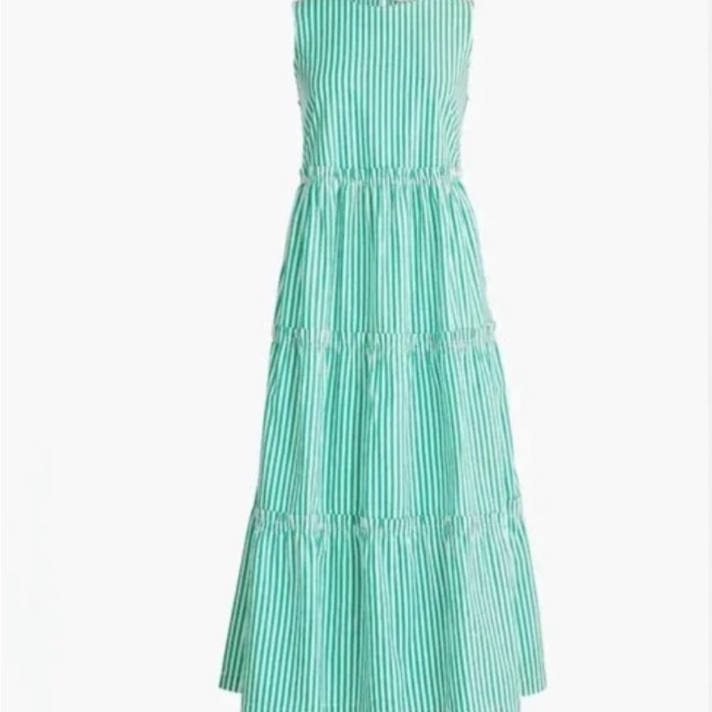 J. Crew Mint Green and White Striped Midi Dress